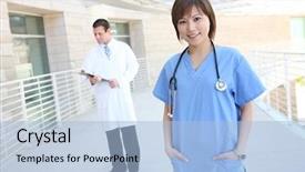  Presentation with icu nurse hospital patients - Theme consisting of young pretty nurse outside hospital background and a  colored foreground