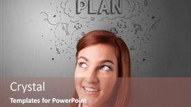  Presentation with forward - PPT theme with young-pretty-person-looking-forward background and a coral colored foreground