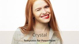  Presentation with young business woman smile show - Cool new slide set with young-pretty-smiling-redhair-woman backdrop and a  colored foreground