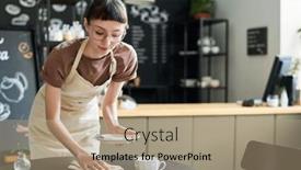  Presentation with waitress - Presentation theme featuring young-pretty-waitress-in-apron background and a coral colored foreground