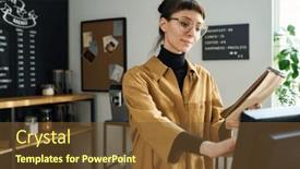  Presentation with price - Presentation theme enhanced with young-pretty-waitress-with-notepad background and a  colored foreground