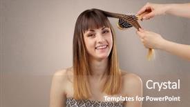  Presentation with beautician - Slides having young pretty woman at beautician background and a coral colored foreground