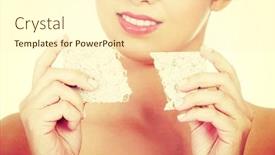  Presentation with cracker - Amazing slide set having young pretty woman eating healthy rye cracker bread backdrop and a cream colored foreground