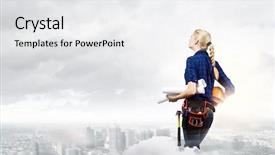  Presentation with woman engineer - Slides consisting of young pretty woman engineer with tool belt on waist background and a white colored foreground