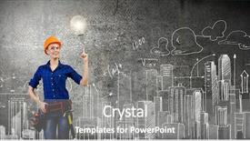  Presentation with woman engineer - Theme featuring young pretty woman engineer with tool belt on waist background and a gray colored foreground