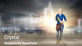  Presentation with woman engineer - PPT layouts featuring young pretty woman engineer with tool belt on waist background and a coral colored foreground