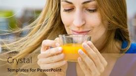  Presentation with tea cup - Theme having young-pretty-woman-enjoys-cup background and a yellow colored foreground