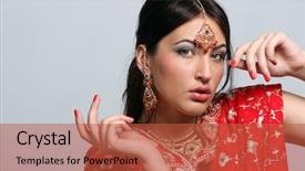  Presentation with indian wedding red - Presentation design featuring young pretty woman in indian background and a  colored foreground