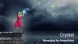  Presentation with flute - Slide deck consisting of young pretty woman in red dress playing flute background and a tawny brown colored foreground