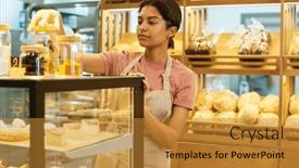 Presentation with bakery - Presentation enhanced with young-pretty-woman-in-uniform background and a  colored foreground
