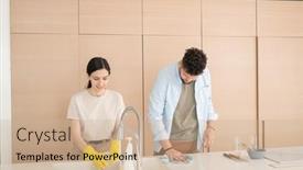  Presentation with rubber gloves - Amazing slide deck having young-pretty-woman-in-yellow backdrop and a coral colored foreground