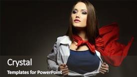  Presentation with hero woman - Presentation design featuring young pretty woman opening her background and a dark gray colored foreground