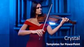  Presentation with interior - Theme consisting of young-pretty-woman-playing-violin background and a navy blue colored foreground