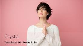  Presentation with hope - Amazing PPT layouts having young-pretty-woman-praing backdrop and a coral colored foreground