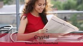  Presentation with dream job database administration - Audience pleasing slide set consisting of young pretty woman reading newspaper backdrop and a red colored foreground