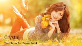  Presentation with relaxing - Slide deck having young-pretty-woman-relaxing background and a yellow colored foreground