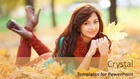  Presentation with relaxing - PPT theme enhanced with young-pretty-woman-relaxing background and a yellow colored foreground