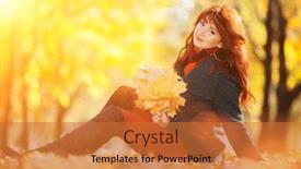  Presentation with fall foliage - PPT theme enhanced with young-pretty-woman-relaxing background and a red colored foreground