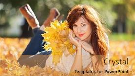  Presentation with relaxing - Slide deck having young-pretty-woman-relaxing background and a yellow colored foreground