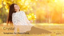  Presentation with sunny fall - Presentation theme featuring young-pretty-woman-relaxing background and a yellow colored foreground