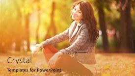  Presentation with fall foliage - Audience pleasing slides consisting of young-pretty-woman-relaxing backdrop and a gold colored foreground