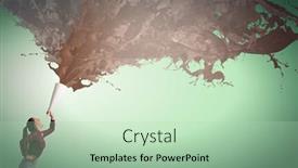  Presentation with trumpet - Presentation theme consisting of young pretty woman screaming in paper trumpet background and a mint green colored foreground