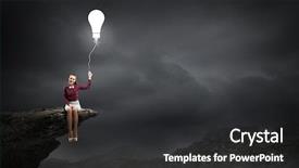  Presentation with balloon - Slides having young pretty woman sitting on rock edge with bulb balloon in hand background and a dark gray colored foreground