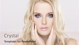  Presentation with multicolor - Beautiful PPT theme featuring young pretty woman with beautiful blond hairs and multicolor makeup isolated on white background backdrop and a lemonade colored foreground