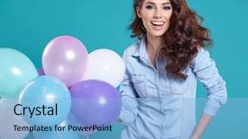  Presentation with woman colored parachute - Amazing slides having young pretty woman with colored backdrop and a light blue colored foreground