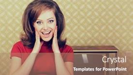  Presentation with 70s - Audience pleasing PPT theme consisting of young-pretty-woman-with-oldfashioned backdrop and a coral colored foreground