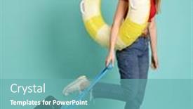  Presentation with suitcase - Slide deck consisting of young-pretty-woman-with-suitcase background and a teal colored foreground