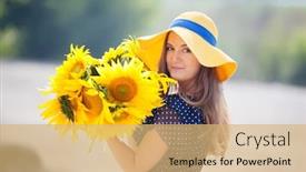  Presentation with sunflowers - Colorful PPT layouts enhanced with young-pretty-woman backdrop and a yellow colored foreground