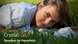  Presentation with sunset - Colorful PPT theme enhanced with young-pretty-women-enjoyng-sunset backdrop and a tawny brown colored foreground