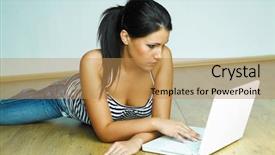  Presentation with floor - Audience pleasing PPT theme consisting of young pretty women on wooden backdrop and a  colored foreground