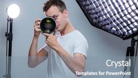  Presentation with illustration of a camera lens - Amazing slides having young pro photographer with digital backdrop and a seafoam green colored foreground
