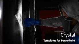  Presentation with professional training - Audience pleasing PPT layouts consisting of young professional boxer training with punching bag in gym backdrop and a black colored foreground