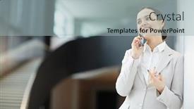  Presentation with airport lounge - PPT layouts enhanced with young professional broker making appointment with clients in lounge of modern airport on the phone background and a light gray colored foreground