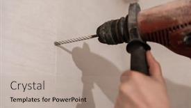  Presentation with drilling - Slide set with young-professional-construction-worker-drilling background and a coral colored foreground