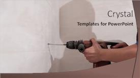  Presentation with drilling - PPT theme having young-professional-construction-worker-drilling background and a light gray colored foreground