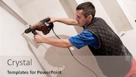  Presentation with drilling - PPT layouts enhanced with young-professional-construction-worker-drilling background and a mint green colored foreground