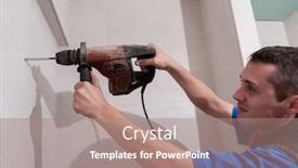  Presentation with drilling - Amazing slide deck having young-professional-construction-worker-drilling backdrop and a coral colored foreground