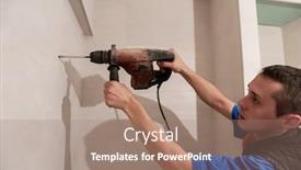  Presentation with drilling - PPT theme consisting of young-professional-construction-worker-drilling background and a coral colored foreground