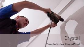  Presentation with drilling - Beautiful PPT layouts featuring young-professional-construction-worker-drilling backdrop and a light gray colored foreground