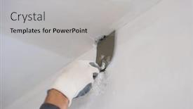  Presentation with professional - Presentation design featuring young-professional-construction-worker-plastering background and a light gray colored foreground