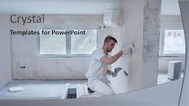  Presentation with apartment - Beautiful PPT theme featuring young-professional-construction-worker-plastering backdrop and a light gray colored foreground