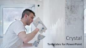  Presentation with apartment - Slides with young-professional-construction-worker-plastering background and a light gray colored foreground