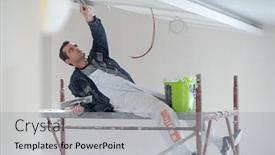  Presentation with scaffold - Beautiful PPT layouts featuring young-professional-construction-worker-using backdrop and a light gray colored foreground