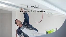  Presentation with scaffold - Presentation design consisting of young-professional-construction-worker-using background and a sky blue colored foreground