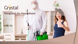  Presentation with pest control - Beautiful presentation theme featuring bug spray - young professional contractor doing pest backdrop and a  colored foreground