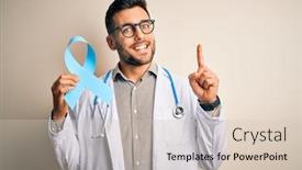  Presentation with colon - Colorful PPT layouts enhanced with young-professional-doctor-man-holding backdrop and a soft green colored foreground